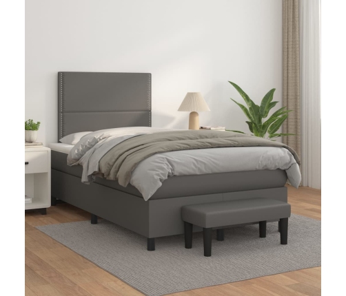 Cama box spring con colchón cuero sintético gris 120x200 cm