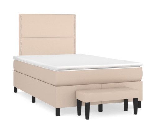 Cama box spring con colchón cuero sintético capuchino 120x200cm