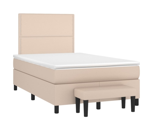 Cama box spring con colchón cuero sintético capuchino 120x200cm