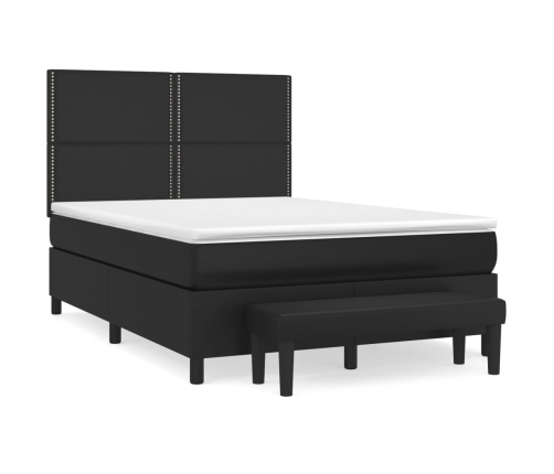 Cama box spring con colchón cuero sintético negro 140x190 cm