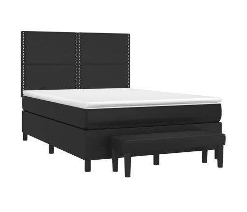 Cama box spring con colchón cuero sintético negro 140x190 cm