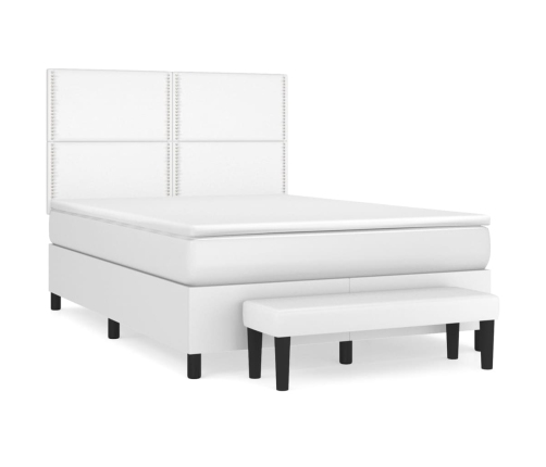 Cama box spring con colchón cuero sintético blanco 140x190 cm