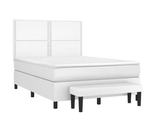 Cama box spring con colchón cuero sintético blanco 140x190 cm