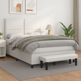 Cama box spring con colchón cuero sintético blanco 140x190 cm