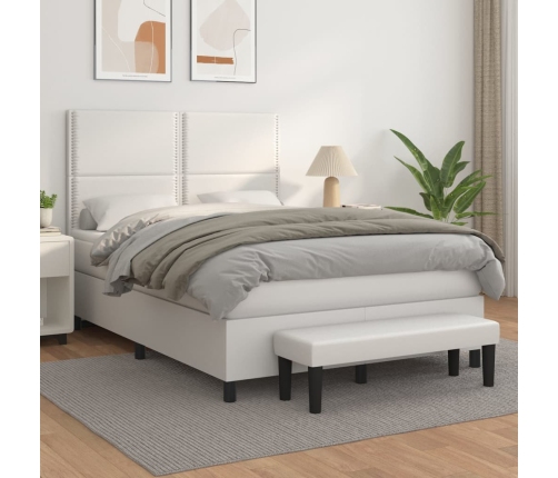 Cama box spring con colchón cuero sintético blanco 140x190 cm