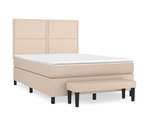 Cama box spring con colchón cuero sintético capuchino 140x190cm