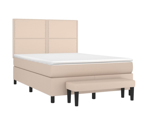 Cama box spring con colchón cuero sintético capuchino 140x190cm