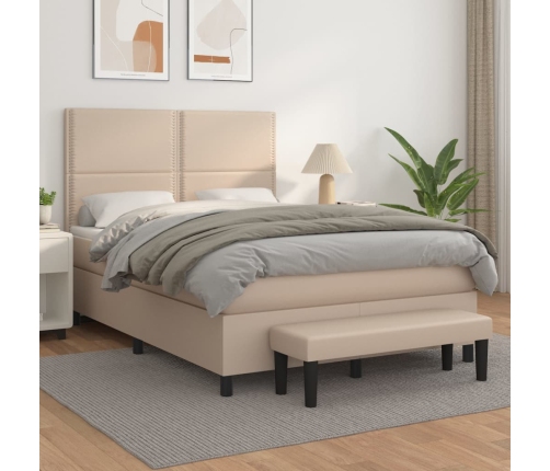 Cama box spring con colchón cuero sintético capuchino 140x190cm