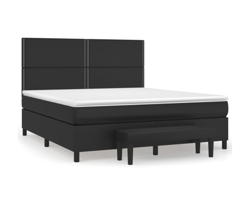 Cama box spring con colchón cuero sintético negro 160x200 cm