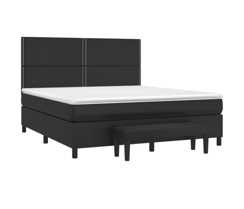 Cama box spring con colchón cuero sintético negro 160x200 cm