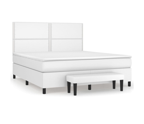 Cama box spring con colchón cuero sintético blanco 160x200 cm