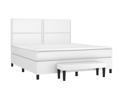 Cama box spring con colchón cuero sintético blanco 160x200 cm