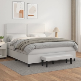 Cama box spring con colchón cuero sintético blanco 160x200 cm