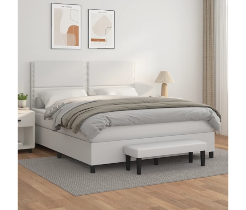 Cama box spring con colchón cuero sintético blanco 160x200 cm