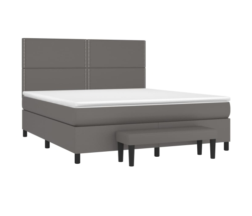 Cama box spring con colchón cuero sintético gris 160x200 cm