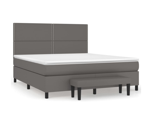 Cama box spring con colchón cuero sintético gris 160x200 cm