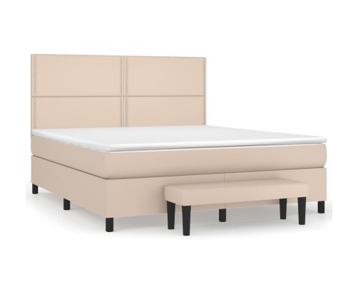 Cama box spring con colchón cuero sintético capuchino 160x200cm