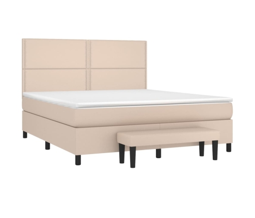 Cama box spring con colchón cuero sintético capuchino 160x200cm