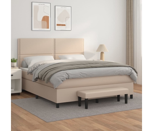 Cama box spring con colchón cuero sintético capuchino 160x200cm