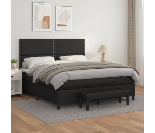 Cama box spring con colchón cuero sintético negro 180x200 cm