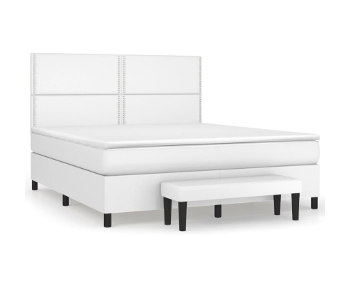 Cama box spring con colchón cuero sintético blanco 180x200 cm