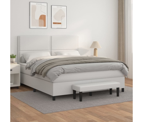 Cama box spring con colchón cuero sintético blanco 180x200 cm