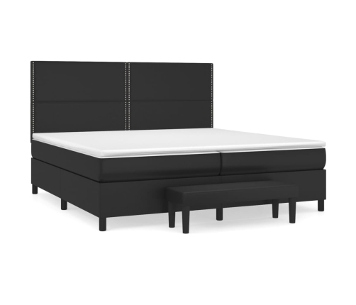 Cama box spring con colchón cuero sintético negro 200x200 cm