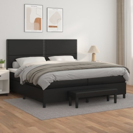 Cama box spring con colchón cuero sintético negro 200x200 cm