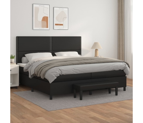 Cama box spring con colchón cuero sintético negro 200x200 cm