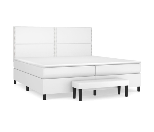 Cama box spring con colchón cuero sintético blanco 200x200 cm