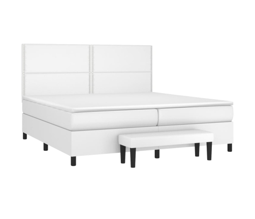 Cama box spring con colchón cuero sintético blanco 200x200 cm