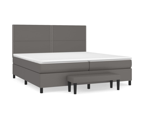 Cama box spring con colchón cuero sintético gris 200x200 cm