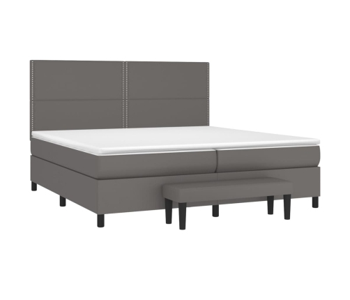 Cama box spring con colchón cuero sintético gris 200x200 cm