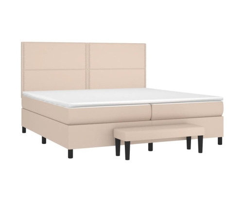 Cama box spring con colchón cuero sintético capuchino 200x200cm