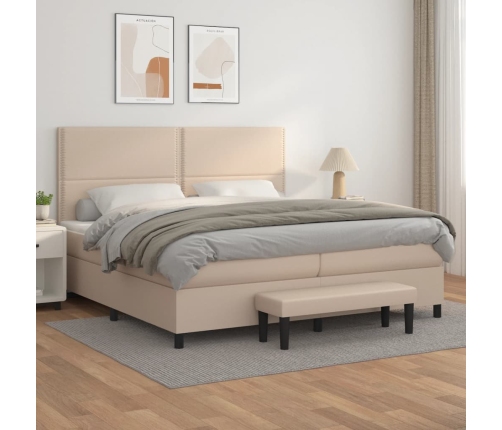 Cama box spring con colchón cuero sintético capuchino 200x200cm