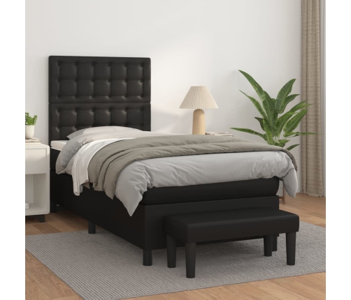 Cama box spring con colchón cuero sintético negro 90x190 cm