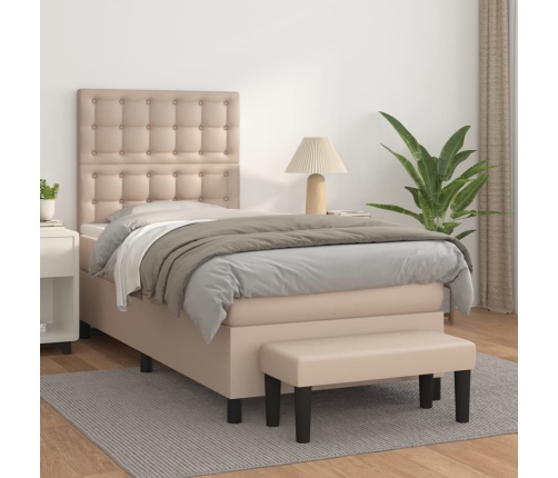 Cama box spring con colchón cuero sintético capuchino 90x190 cm