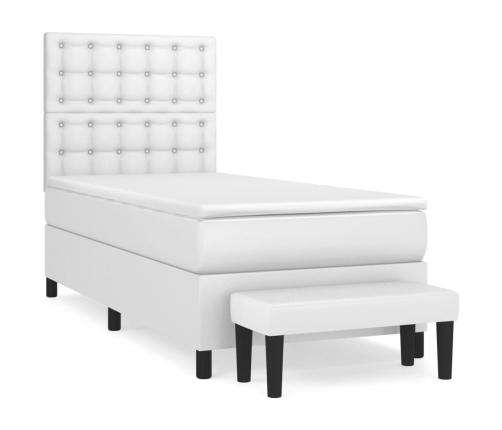 Cama box spring con colchón cuero sintético blanco 90x190 cm