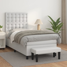 Cama box spring con colchón cuero sintético blanco 90x190 cm