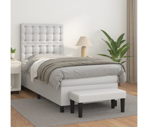 Cama box spring con colchón cuero sintético blanco 90x190 cm