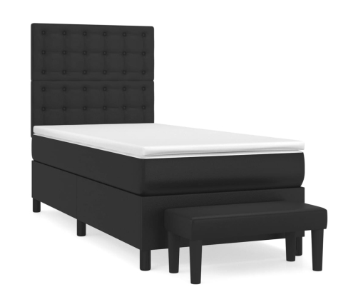 Cama box spring con colchón cuero sintético negro 100x200 cm