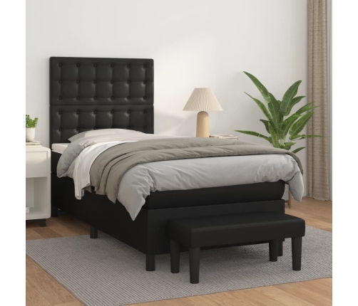 Cama box spring con colchón cuero sintético negro 100x200 cm