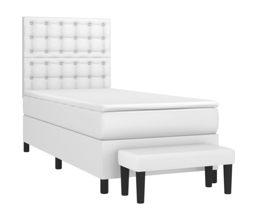 Cama box spring con colchón cuero sintético blanco 100x200 cm