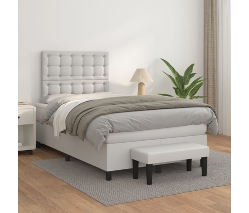 Cama box spring con colchón cuero sintético blanco 120x200 cm