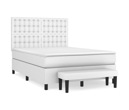 Cama box spring con colchón cuero sintético blanco 140x190 cm