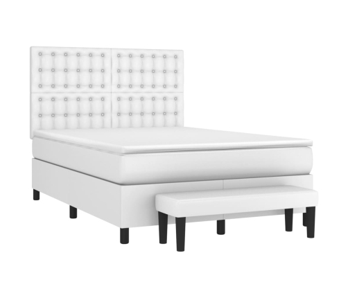 Cama box spring con colchón cuero sintético blanco 140x190 cm