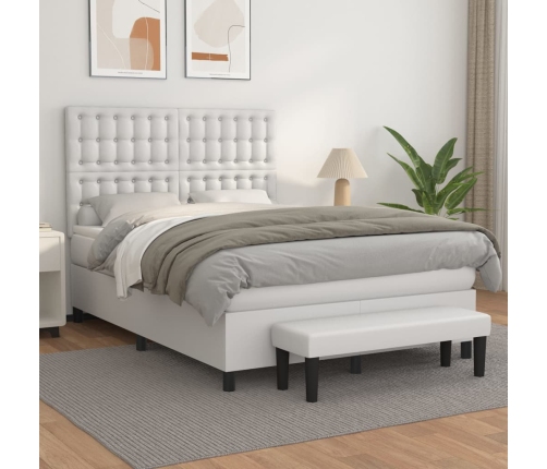 Cama box spring con colchón cuero sintético blanco 140x190 cm