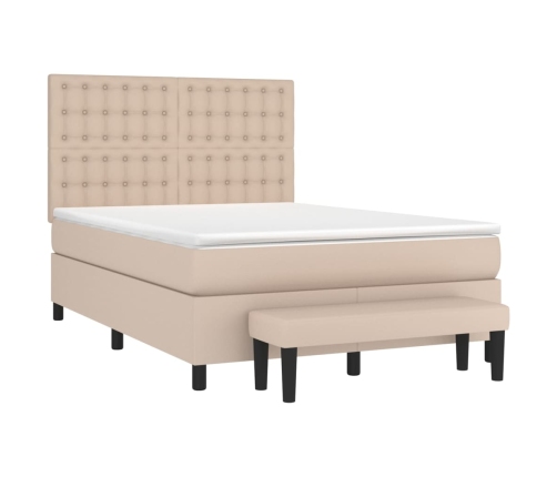 Cama box spring con colchón cuero sintético capuchino 140x190cm