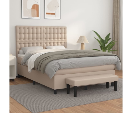 Cama box spring con colchón cuero sintético capuchino 140x190cm