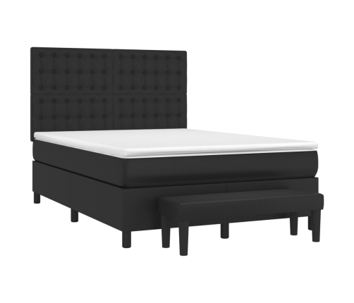 Cama box spring con colchón cuero sintético negro 140x200cm